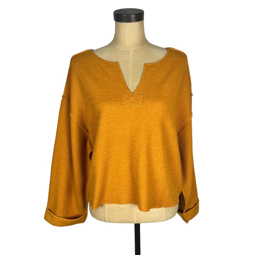 Urban Outfitters Jax Inside Out Crop Shirt Notch Neck Marigold yellow SZ…